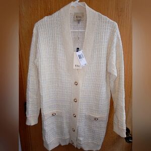 Ellie Tahari Long Knit Cardigan with Pearl Buttons - Small NWT